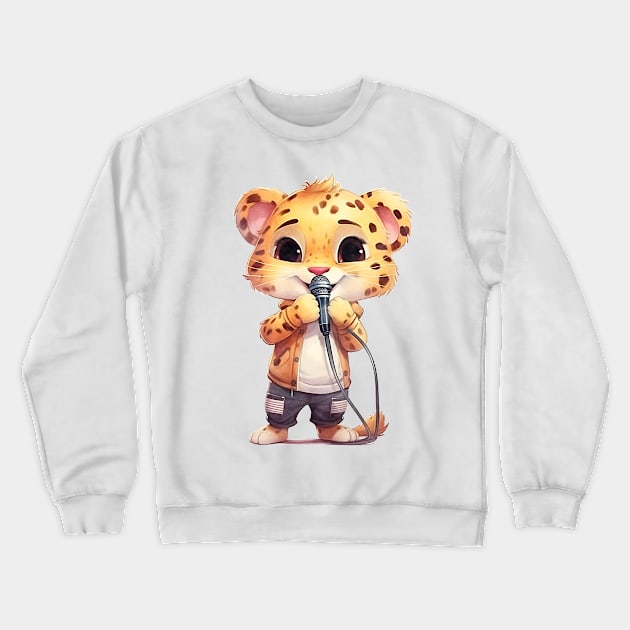 Cheetah Singing Crewneck Sweatshirt by Chromatic Fusion Studio